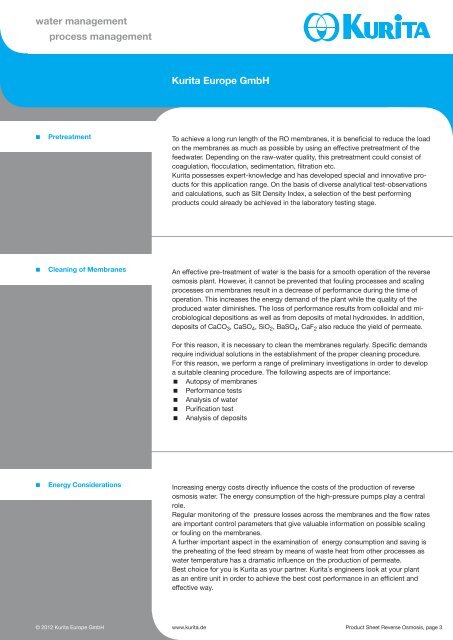 Download product sheet Reverse Osmosis - Kurita Europe GmbH