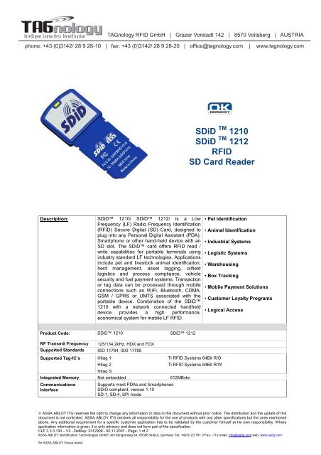 SDiD 1210 SDiD 1212 RFID SD Card Reader - RFID Webshop