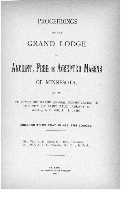 1886 Grand Lodge of Minnesota Annual Communication Proceedings
