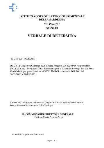 verbale di determina - Istituto Zooprofilattico Sperimentale della ...