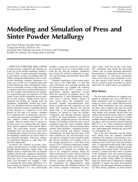 Modeling and Simulation of Press and Sinter ... - ASM International
