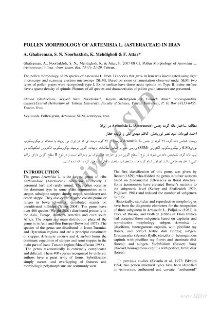 POLLEN MORPHOLOGY OF ARTEMISIA L. (ASTERACEAE) IN IRAN