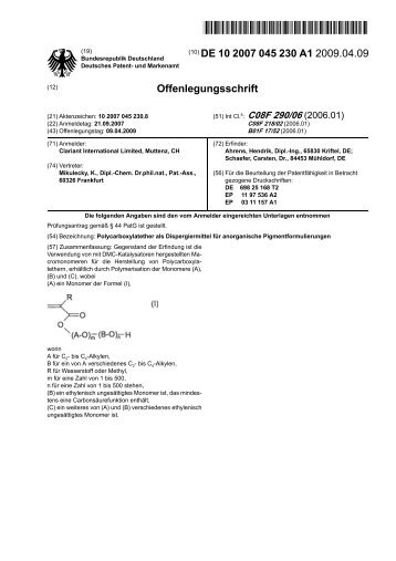 Polycarboxylatether als Dispergiermittel für anorganische ...