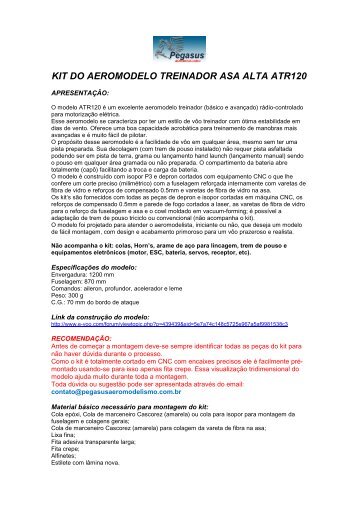 kit do aeromodelo treinador asa alta atr120 - Pegasus Aeromodelismo