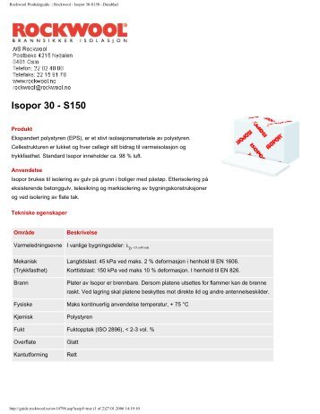 Rockwool Produktguide :: Rockwool - Isopor 30-S150 - Datablad