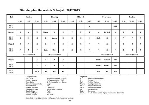 Stundenplan Unterstufe Schuljahr 2012/2013 - page screenshot of ...