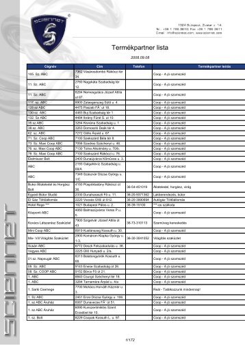 Termékpartner lista - Shp.hu