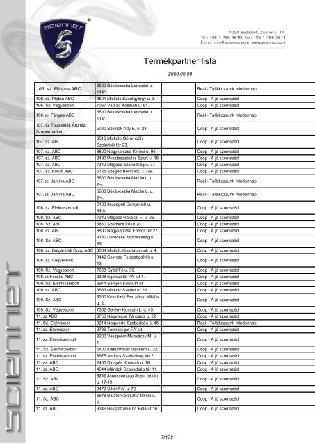 Termékpartner lista - Shp.hu