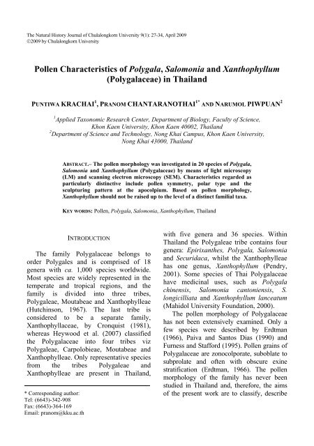 Pollen Characteristics of Polygala, Salomonia and ... - ThaiScience