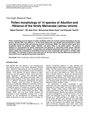 Pollen morphology of 14 species of Abutilon and - Academic Journals