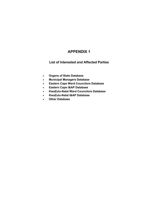 Appendix 1 - List of Interested and Affected Parties