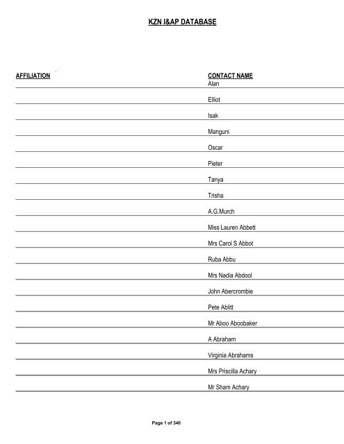 Appendix 1 - List of Interested and Affected Parties