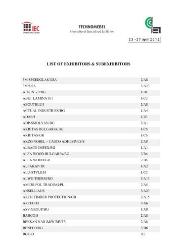 LIST OF EXHIBITORS & SUBEXHIBITORS - Bulgarreklama