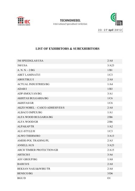 LIST OF EXHIBITORS &amp; SUBEXHIBITORS - Bulgarreklama