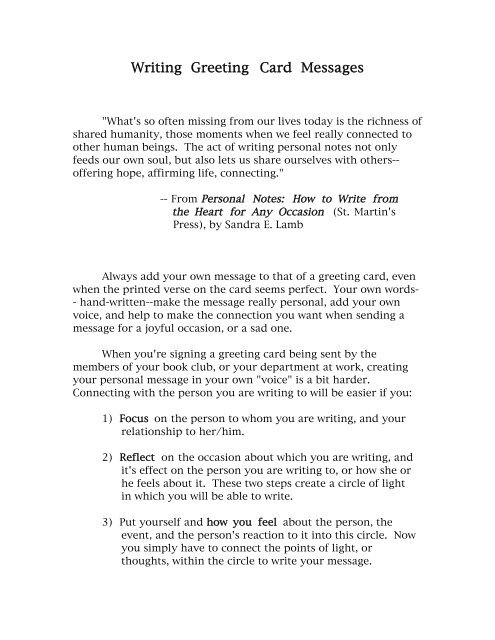 Writing Greeting Card Messages Sandra Lamb
