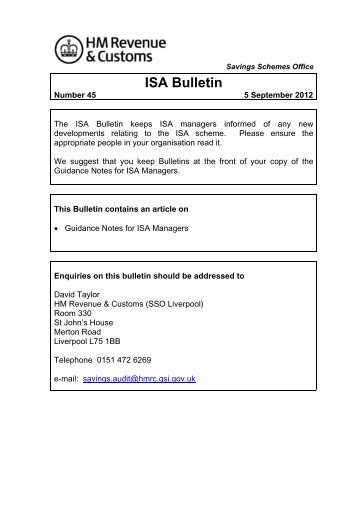 ISA Bulletin 45 (PDF 44K) - HM Revenue & Customs