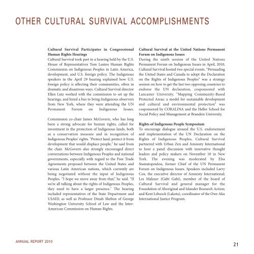 Annual Report 2010 - Cultural Survival