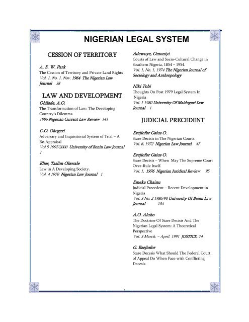 NIGERIAN LEGAL BIBLIOGRAPHY - Library