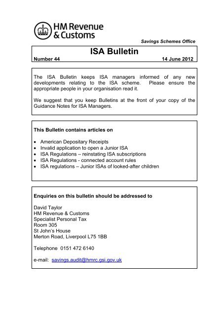 ISA Bulletin 44 (PDF 93K) - HM Revenue & Customs