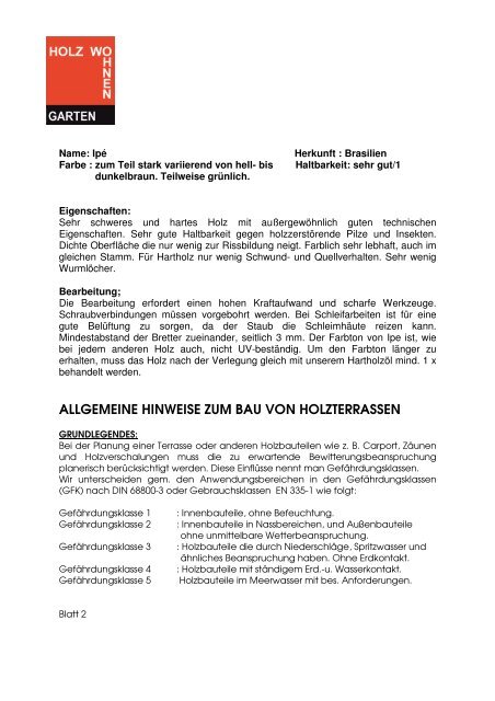 Ipe Infoblatt Pdf Holz Wohnen Garten