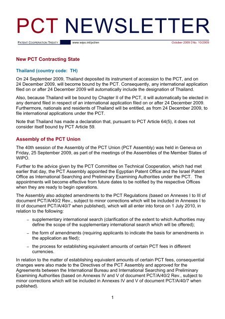 PCT NEWSLETTER | October 2009 - WIPO