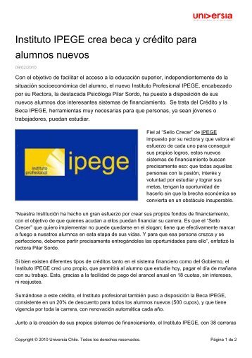 Instituto IPEGE crea beca y crédito para alumnos nuevos - Noticias ...