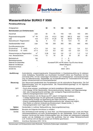 Wasserenthärter BURKO F 9500 - Burkhalter AG