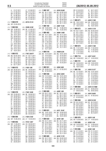 European Patent Bulletin 2012/36 - European Patent Office