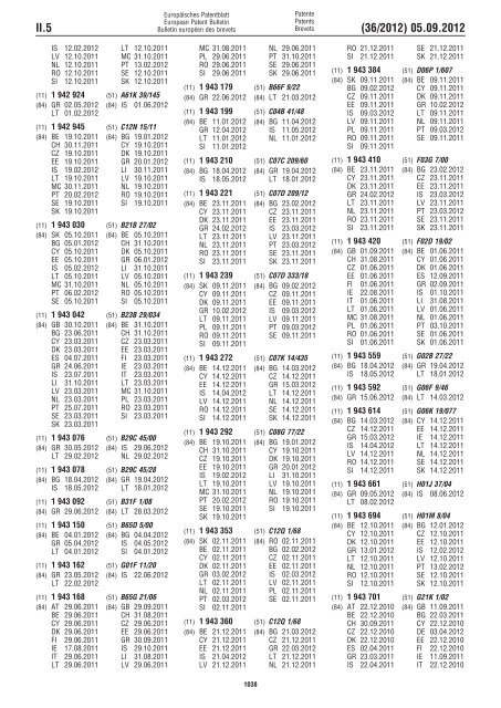 European Patent Bulletin 2012/36 - European Patent Office