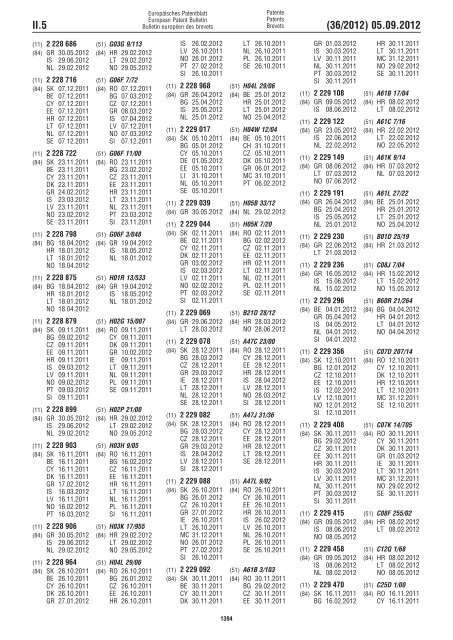 European Patent Bulletin 2012/36 - European Patent Office