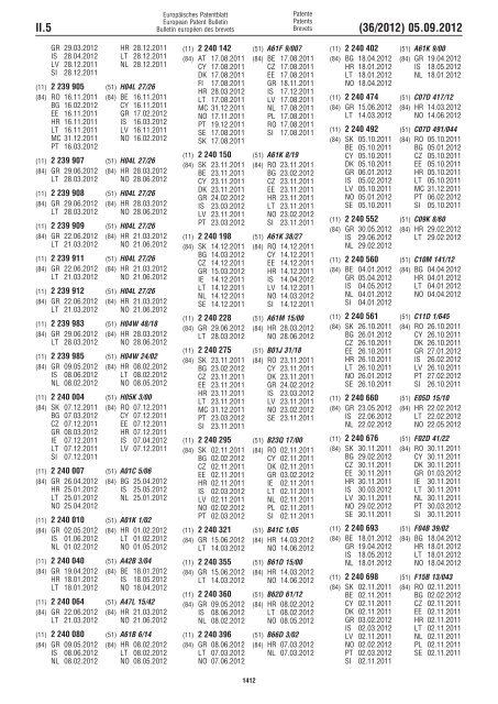 European Patent Bulletin 2012/36 - European Patent Office