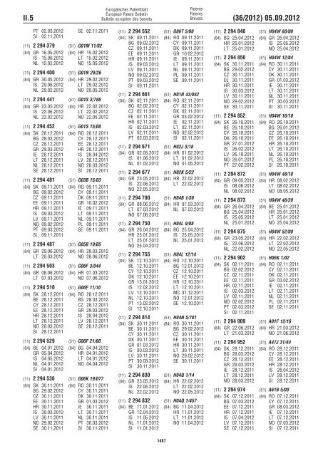 European Patent Bulletin 2012/36 - European Patent Office