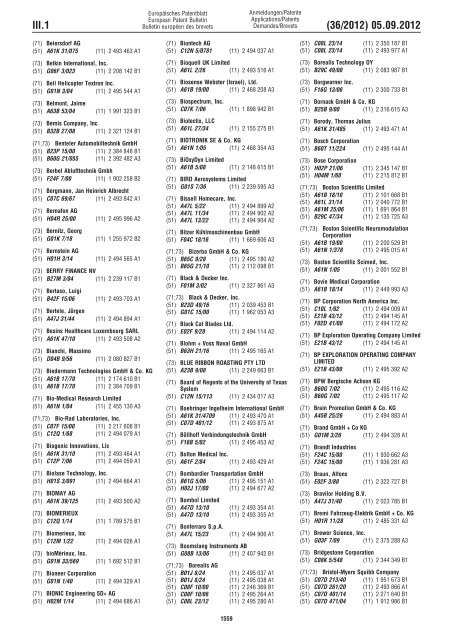 European Patent Bulletin 2012/36 - European Patent Office