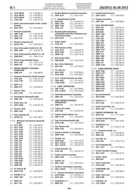 European Patent Bulletin 2012/36 - European Patent Office