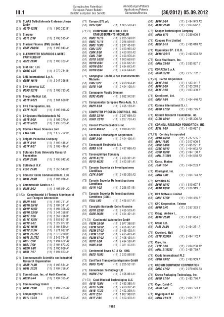 European Patent Bulletin 2012/36 - European Patent Office