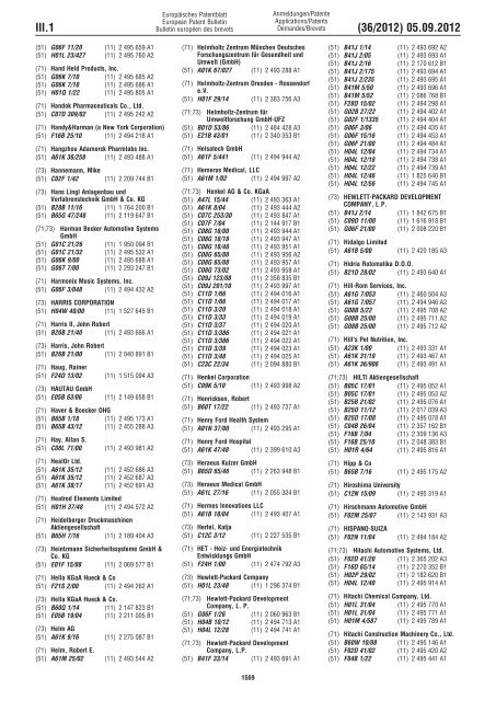 European Patent Bulletin 2012/36 - European Patent Office