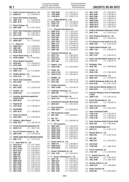 European Patent Bulletin 2012/36 - European Patent Office