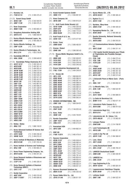 European Patent Bulletin 2012/36 - European Patent Office