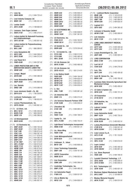 European Patent Bulletin 2012/36 - European Patent Office