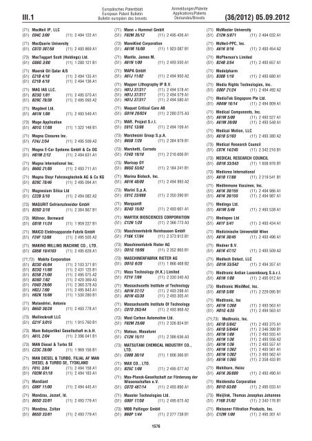 European Patent Bulletin 2012/36 - European Patent Office