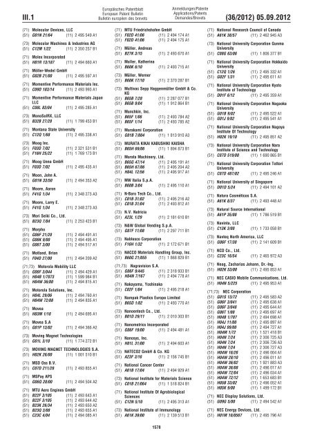 European Patent Bulletin 2012/36 - European Patent Office