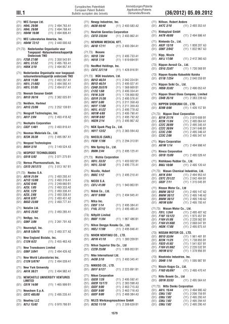 European Patent Bulletin 2012/36 - European Patent Office