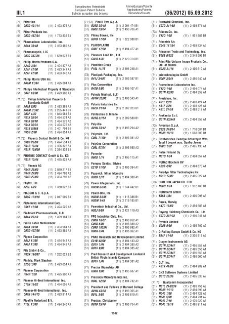 European Patent Bulletin 2012/36 - European Patent Office