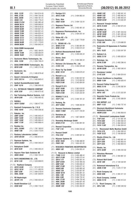 European Patent Bulletin 2012/36 - European Patent Office