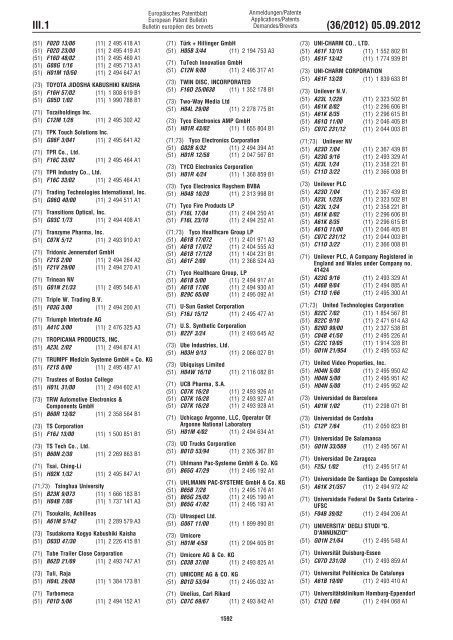 European Patent Bulletin 2012/36 - European Patent Office