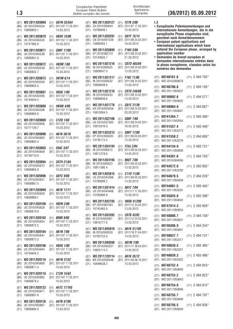 European Patent Bulletin 2012/36 - European Patent Office