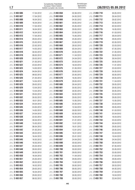 European Patent Bulletin 2012/36 - European Patent Office