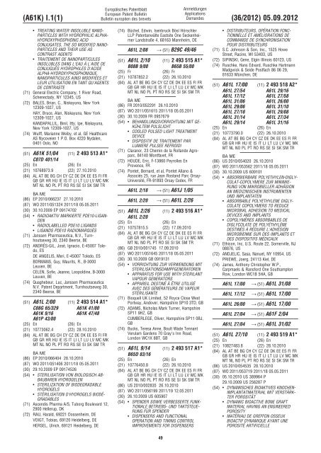 European Patent Bulletin 2012/36 - European Patent Office