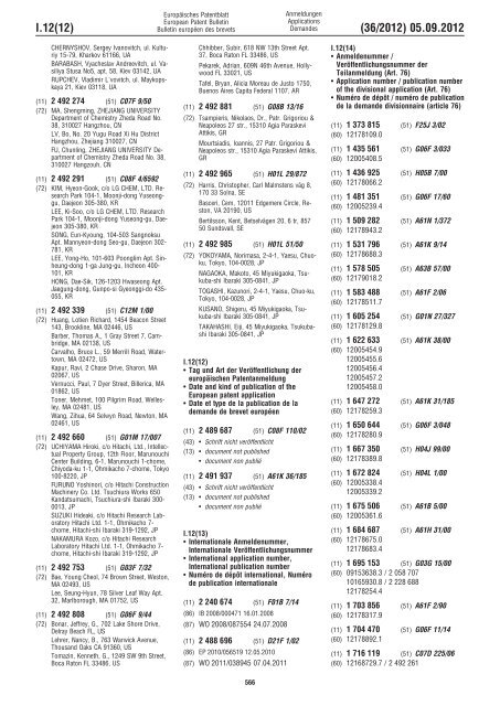 European Patent Bulletin 2012/36 - European Patent Office