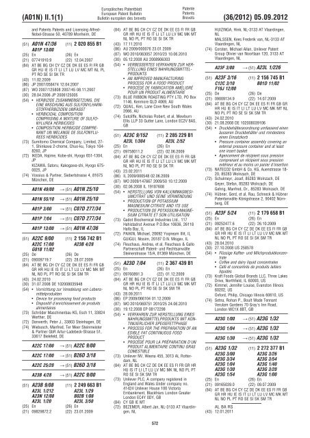 European Patent Bulletin 2012/36 - European Patent Office